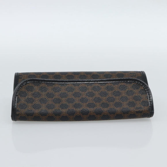 CELINE Macadam Canvas Pouch PVC Leather Black Gold Auth 186542A