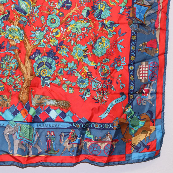 HERMES Carre 90 Scarf ""fantaisies indiennes"" Silk Red Auth 186543