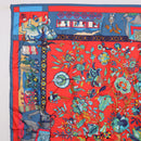 HERMES Carre 90 Scarf ""fantaisies indiennes"" Silk Red Auth 186543-2