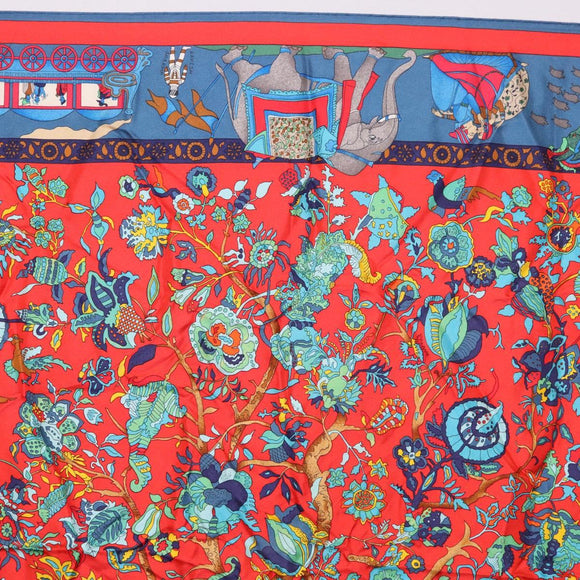 HERMES Carre 90 Scarf ""fantaisies indiennes"" Silk Red Auth 186543