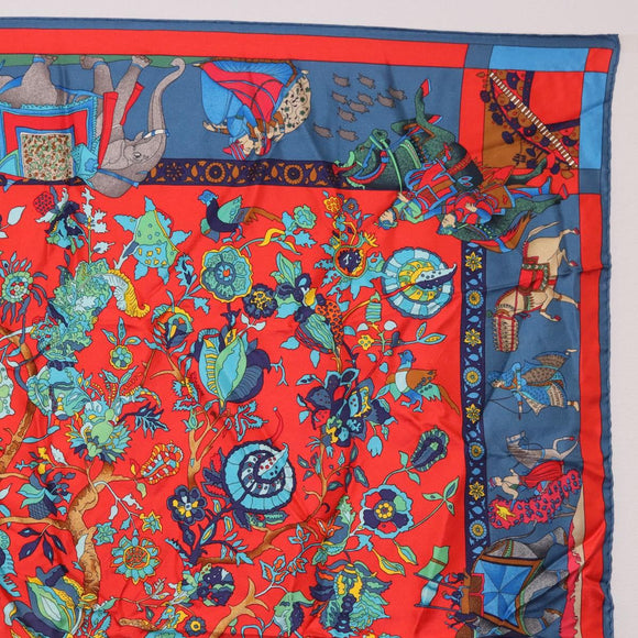 HERMES Carre 90 Scarf ""fantaisies indiennes"" Silk Red Auth 186543