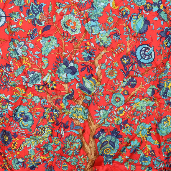 HERMES Carre 90 Scarf ""fantaisies indiennes"" Silk Red Auth 186543
