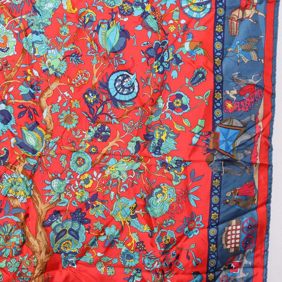 HERMES Carre 90 Scarf ""fantaisies indiennes"" Silk Red Auth 186543