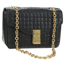 CELINE Chain Shoulder Bag Leather Black Gold Auth 186545SAM-1