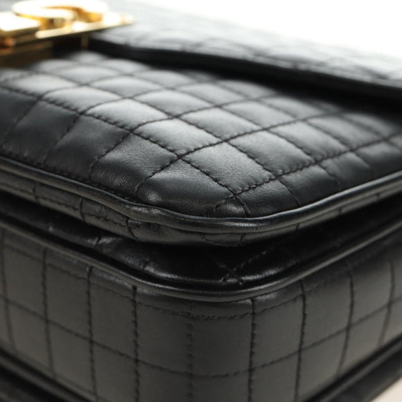 CELINE Chain Shoulder Bag Leather Black Gold Auth 186545SAM