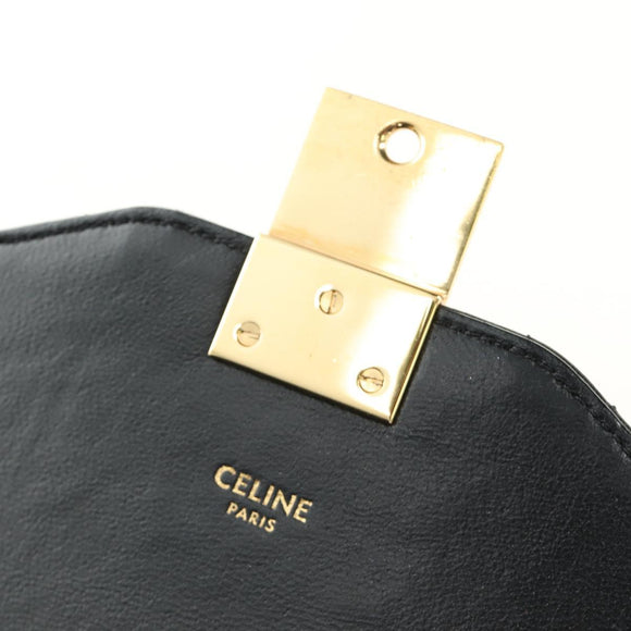CELINE Chain Shoulder Bag Leather Black Gold Auth 186545SAM