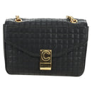 CELINE Chain Shoulder Bag Leather Black Gold Auth 186545SAM-13