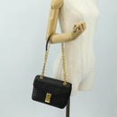 CELINE Chain Shoulder Bag Leather Black Gold Auth 186545SAM-27
