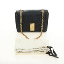CELINE Chain Shoulder Bag Leather Black Gold Auth 186545SAM-12