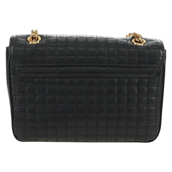 CELINE Chain Shoulder Bag Leather Black Gold Auth 186545SAM