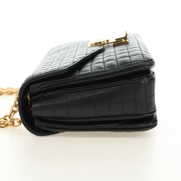 CELINE Chain Shoulder Bag Leather Black Gold Auth 186545SAM