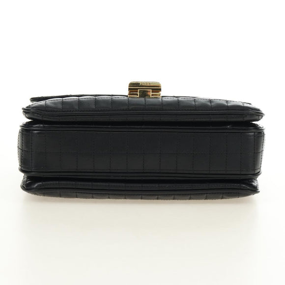 CELINE Chain Shoulder Bag Leather Black Gold Auth 186545SAM