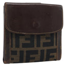 FENDI Zucca Canvas Bifold Wallet Black Brown Auth 186546-1
