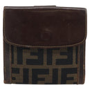FENDI Zucca Canvas Bifold Wallet Black Brown Auth 186546-13