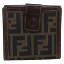 FENDI Zucca Canvas Bifold Wallet Black Brown Auth 186546-2
