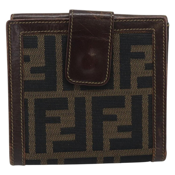 FENDI Zucca Canvas Bifold Wallet Black Brown Auth 186546