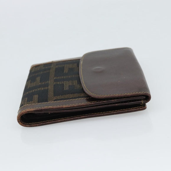 FENDI Zucca Canvas Bifold Wallet Black Brown Auth 186546