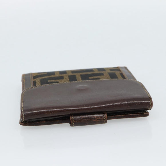 FENDI Zucca Canvas Bifold Wallet Black Brown Auth 186546