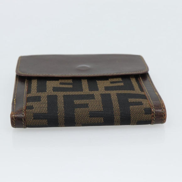 FENDI Zucca Canvas Bifold Wallet Black Brown Auth 186546