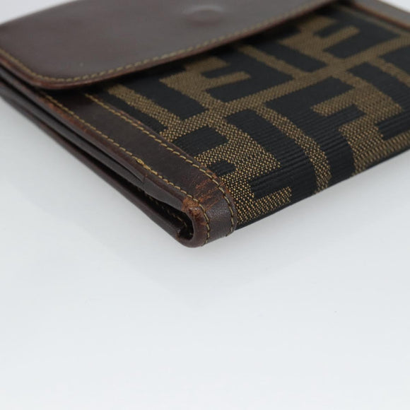 FENDI Zucca Canvas Bifold Wallet Black Brown Auth 186546