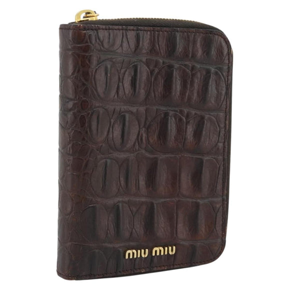 Miu Miu Day Planner Cover Leather Croco Embossed Brown Gold Auth 186547A