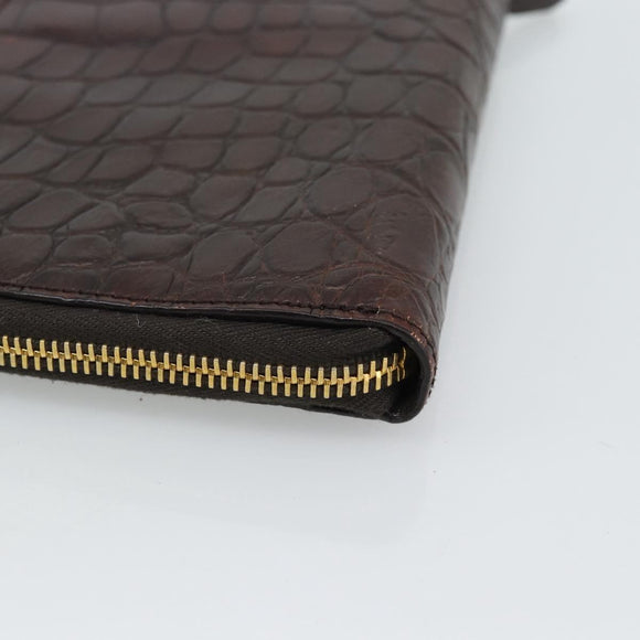 Miu Miu Day Planner Cover Leather Croco Embossed Brown Gold Auth 186547A