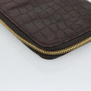Miu Miu Day Planner Cover Leather Croco Embossed Brown Gold Auth 186547A-16