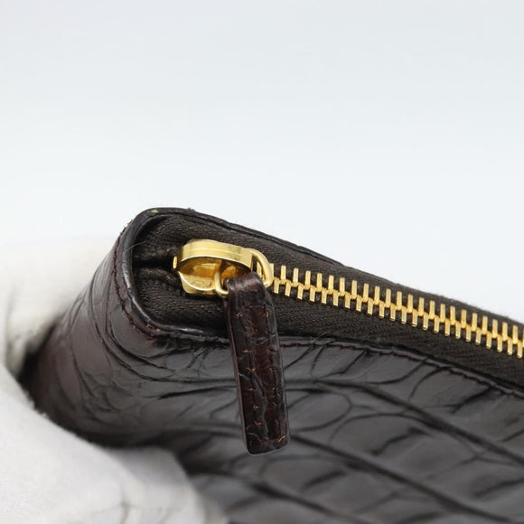 Miu Miu Day Planner Cover Leather Croco Embossed Brown Gold Auth 186547A
