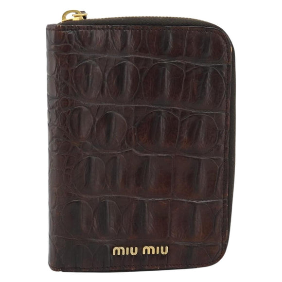 Miu Miu Day Planner Cover Leather Croco Embossed Brown Gold Auth 186547A