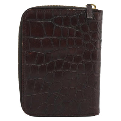 Miu Miu Day Planner Cover Leather Croco Embossed Brown Gold Auth 186547A - 0