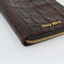 Miu Miu Day Planner Cover Leather Croco Embossed Brown Gold Auth 186547A-14