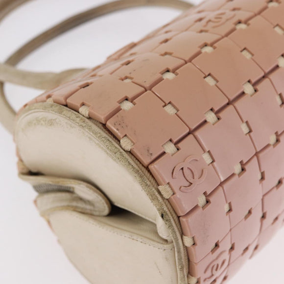 CHANEL Puzzle Hand Bag Leather Pink Silver CC Auth 186552