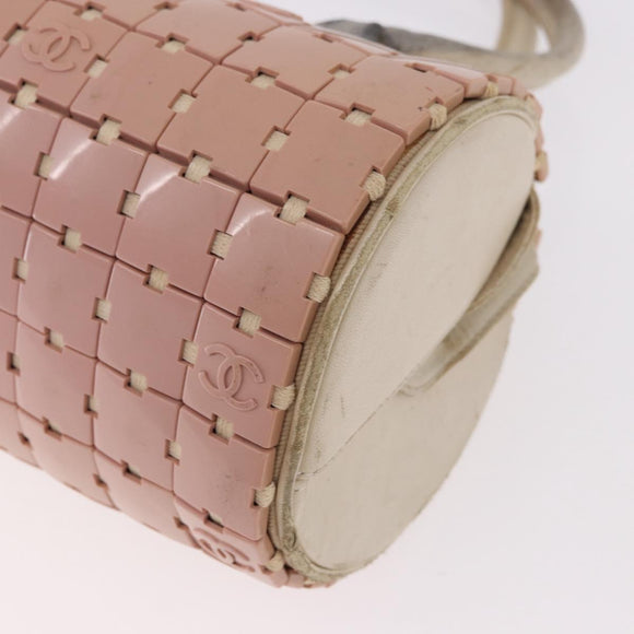 CHANEL Puzzle Hand Bag Leather Pink Silver CC Auth 186552