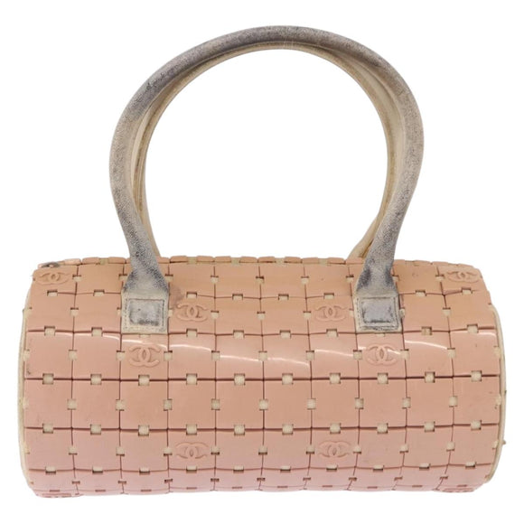 CHANEL Puzzle Hand Bag Leather Pink Silver CC Auth 186552