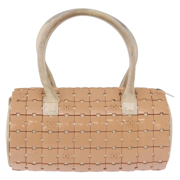 CHANEL Puzzle Hand Bag Leather Pink Silver CC Auth 186552