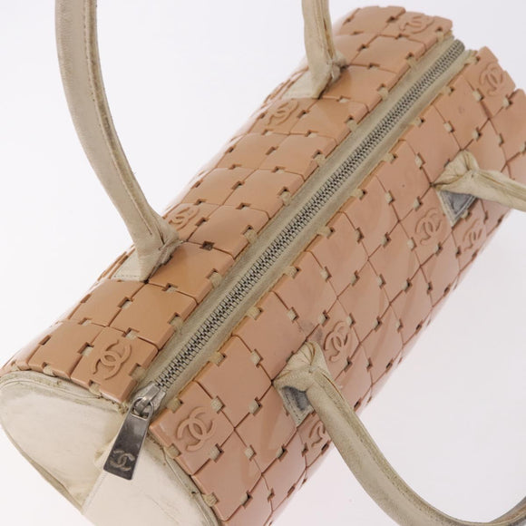 CHANEL Puzzle Hand Bag Leather Pink Silver CC Auth 186552