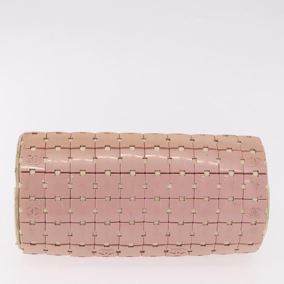 CHANEL Puzzle Hand Bag Leather Pink Silver CC Auth 186552