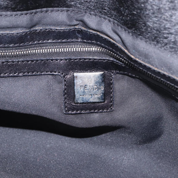 FENDI Hand Bag Harako Leather Black Silver Auth 186561A