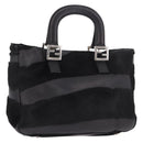 FENDI Hand Bag Harako Leather Black Silver Auth 186561A-1