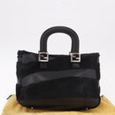 FENDI Hand Bag Harako Leather Black Silver Auth 186561A-12