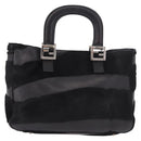 FENDI Hand Bag Harako Leather Black Silver Auth 186561A-13