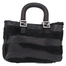FENDI Hand Bag Harako Leather Black Silver Auth 186561A-2