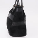 FENDI Hand Bag Harako Leather Black Silver Auth 186561A-3