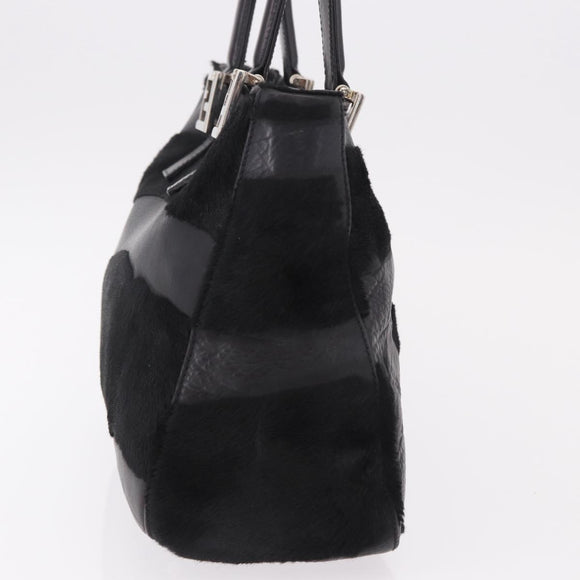 FENDI Hand Bag Harako Leather Black Silver Auth 186561A
