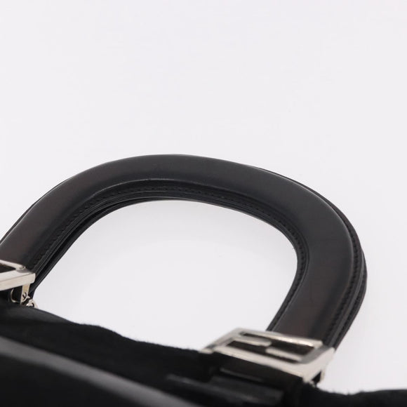 FENDI Hand Bag Harako Leather Black Silver Auth 186561A