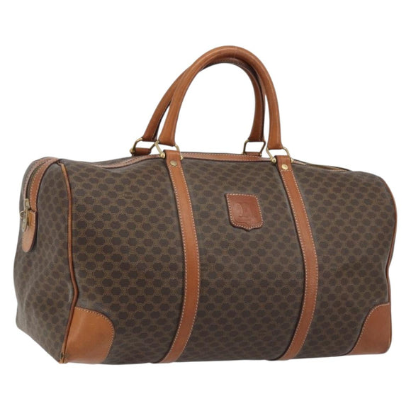 CELINE Macadam Canvas Boston Bag PVC Leather Brown Gold Auth 186563