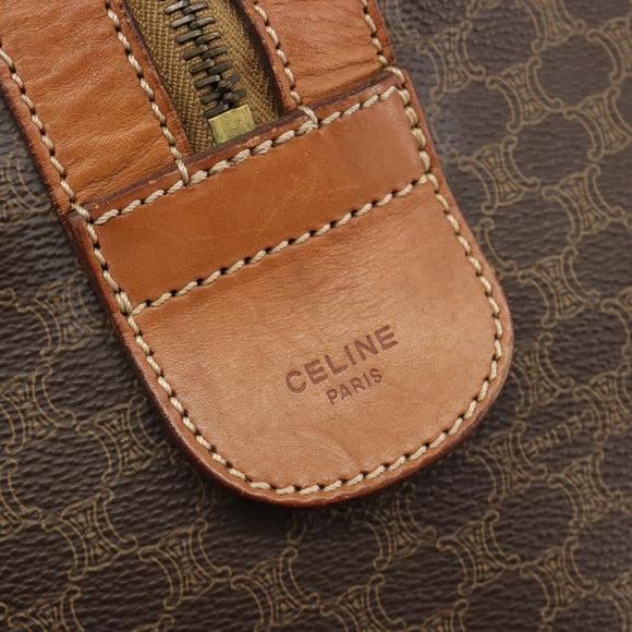 CELINE Macadam Canvas Boston Bag PVC Leather Brown Gold Auth 186563