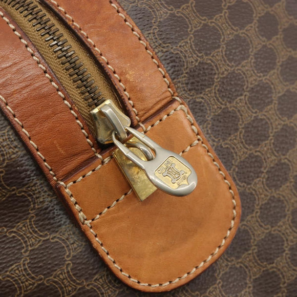 CELINE Macadam Canvas Boston Bag PVC Leather Brown Gold Auth 186563