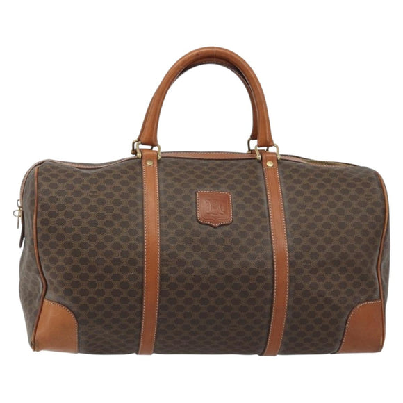 CELINE Macadam Canvas Boston Bag PVC Leather Brown Gold Auth 186563