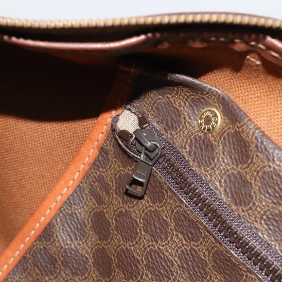 CELINE Macadam Canvas Boston Bag PVC Leather Brown Gold Auth 186563